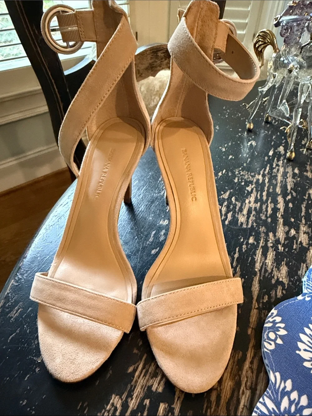 Banana Republic Blush Suede Ankle-Strap Stiletto Heels 8 1/2
